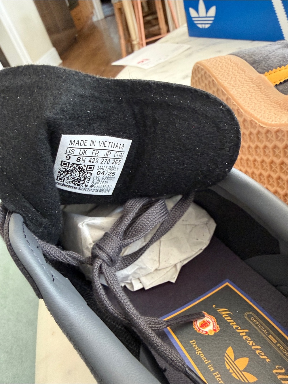 adidas Manchester United Grey and Yellow Suede Sneakers - Picture 5 of 7